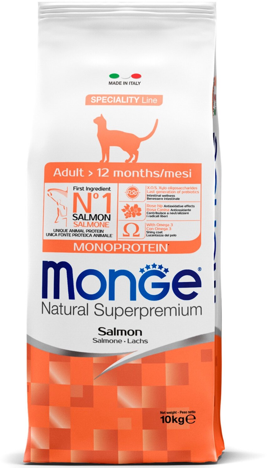 Cухой корм Monge Cat Speciality Line Monoprotein Adult для взрослых кошек, из лосося 10 кг