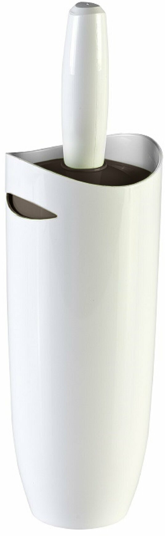 Напольный ершик Primanova M-E05-10 пластиковый с закрытой туалетной щёткой для унитаза цвет бело-коричневый диаметр 10 см высота 35 см