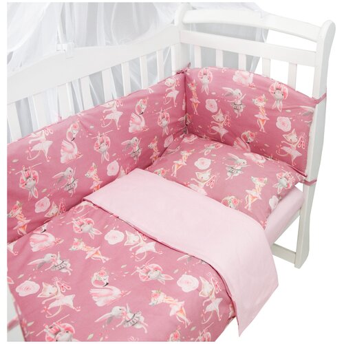 фото Комплект в кроватку 4 предмета (3+4 подушки-бортика) amarobaby нежный танец, розовый (поплин)