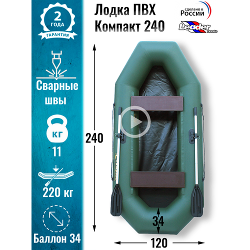 Leader boats/Надувная лодка ПВХ Компакт 240 натяжное дно (зеленая) leader boats надувная лодка пвх компакт 260 надувное дно камуфляж