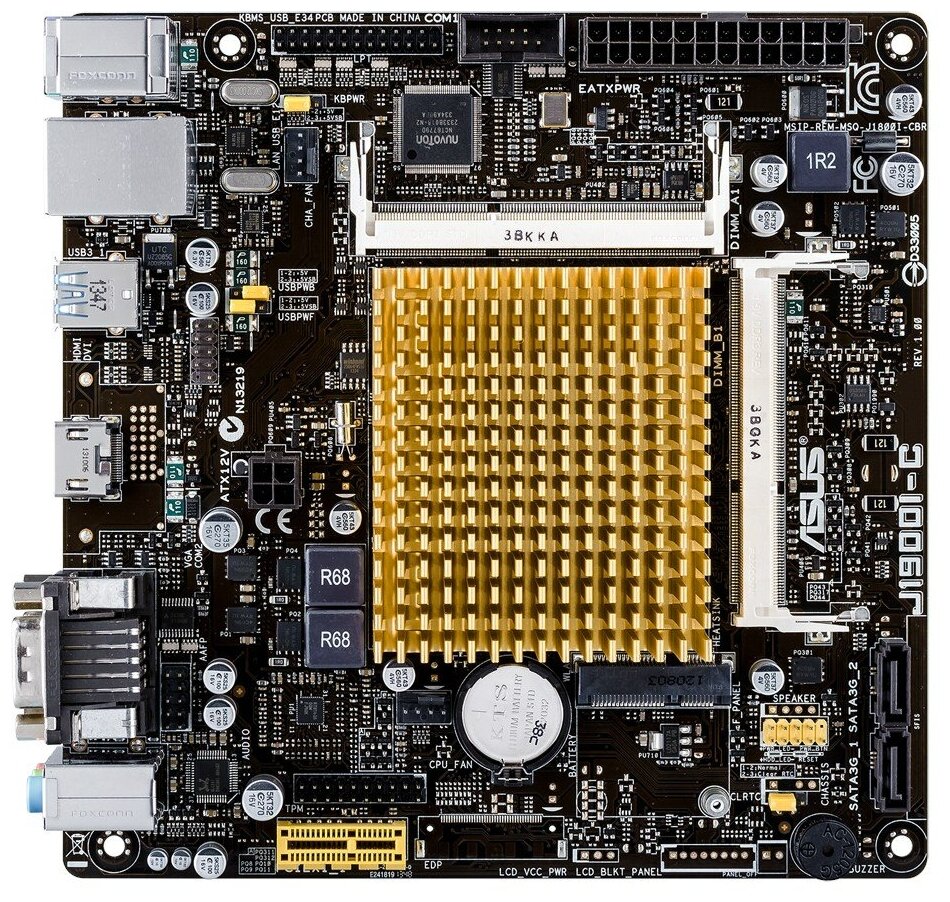 Материнская плата Asus J1900I-C (Celeron/2xDDR3L/mini-ITX/AC`97/8ch(7.1)/GbLAN/VGA/HDMI) (J1900I-C)