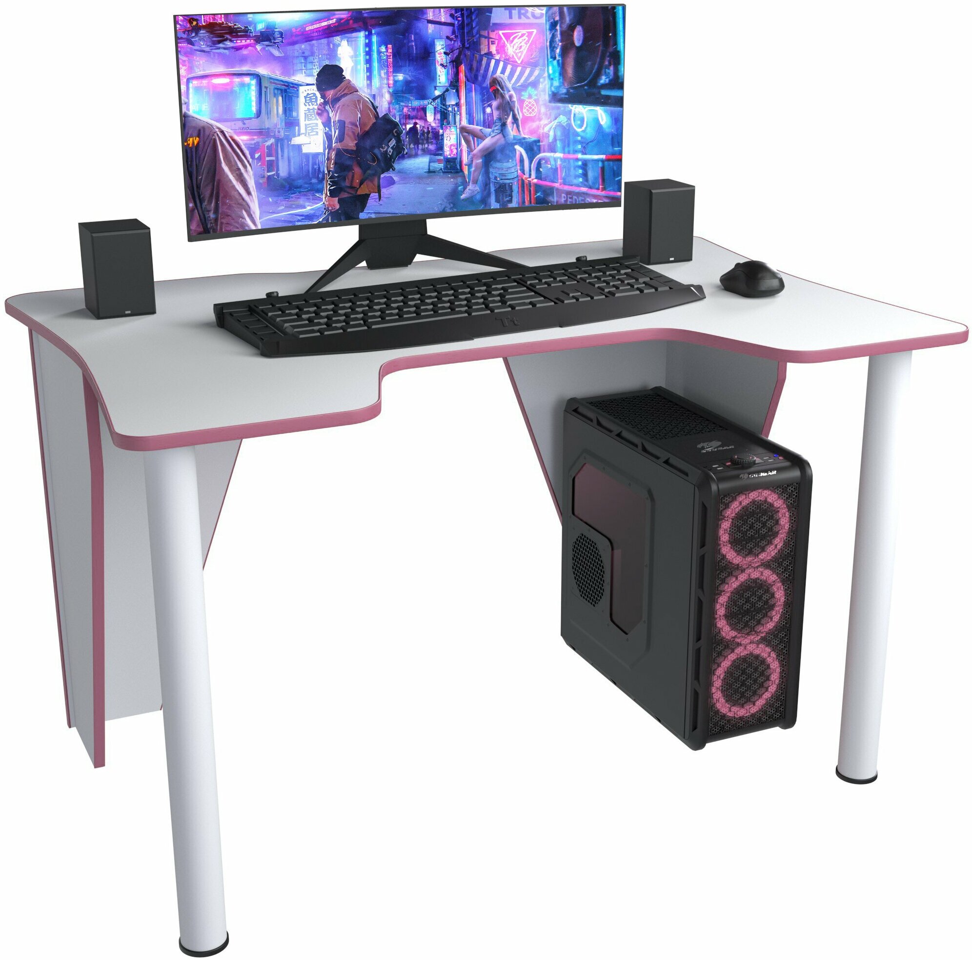 Геймерский игровой компьютерный письменный стол Вектор белый розовый - фотография № 5