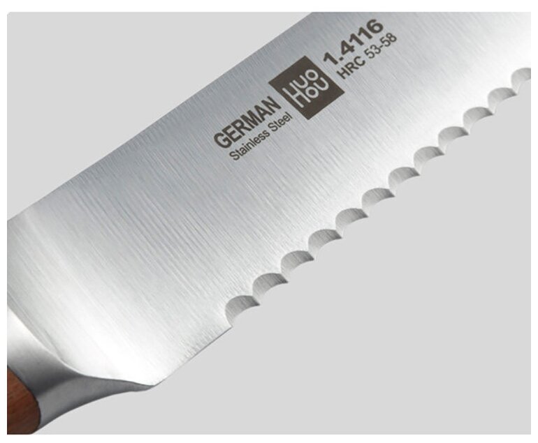 Набор кухонных ножей из сверхпрочной стали (5 ножей + подставка) HuoHou (HU0158), русская версия!!!, коричневый - фотография № 5