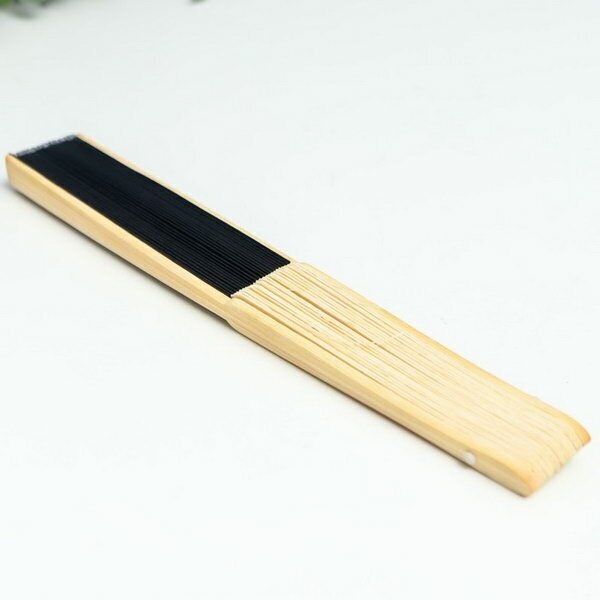 Веер бамбук, текстиль h=21 см "Моноцвет" в коробке, чёрный - фотография № 7