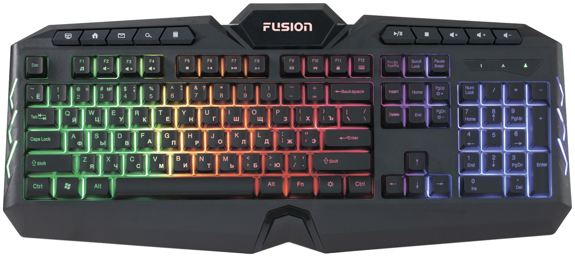 Клавиатура игровая FUSION мембранная для ПК, проводная с подсветкой, функция Anti-ghost, горячие клавиши