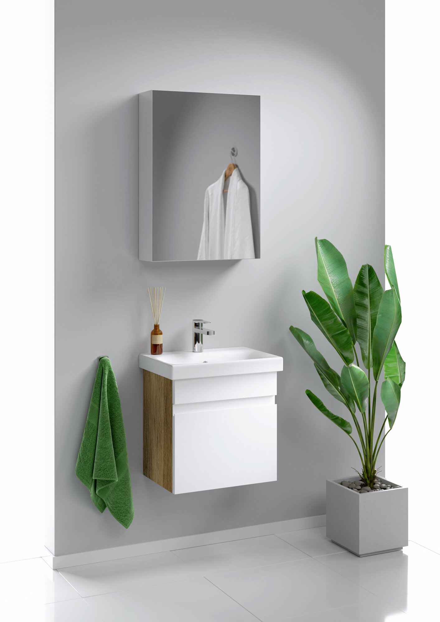 Тумба под раковину, для ванной комнаты Aqwella Smart, ШхГхВ: 46х33х46 см, цвет: белый/дуб балтийский - фотография № 16