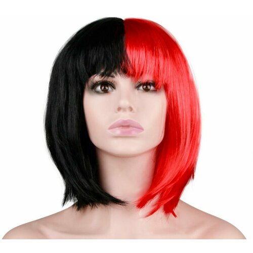 Парик карнавальный, 120 гр, Каре 2 Половинки, Огненный/Черный, 1 шт.