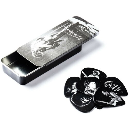 сувенирный набор медиаторов в пенале сред 12шт dunlop jimi hendrix silver portrait jhpt06m pick tin Сувенирный набор медиаторов в пенале, сред, 12шт Dunlop Jimi Hendrix Silver Portrait JHPT06M Pick Tin