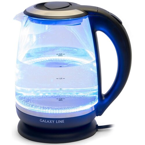 Чайник электрический Galaxy GL0559, Электрочайник стеклянный бытовой с подставкой для дома на кухню, механическое управление, 2 л, 2200 Вт, черный чайник электрический galaxy line gl 0332 1 7л