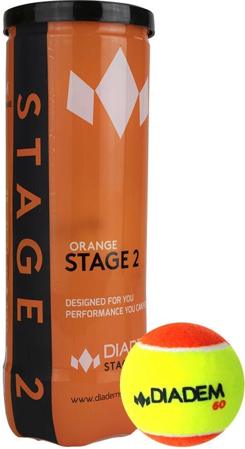 Мячи для большого тенниса детские Diadem Stage 2 Orange Ball, Ball-case-or, 8-10 лет, упаковка 3 мяча