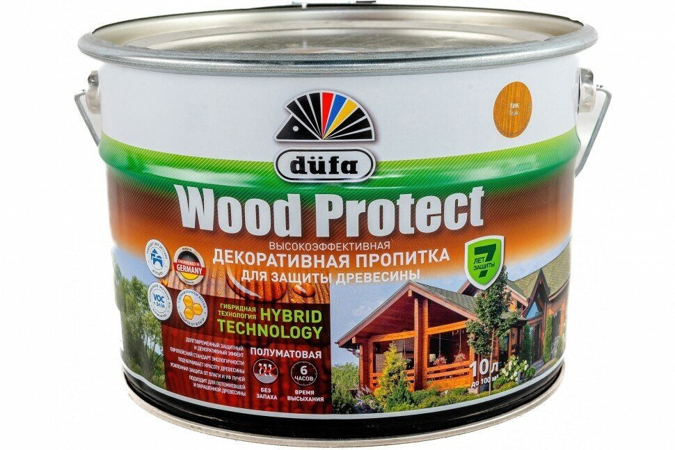 Водоотталкивающая биоцидная пропитка Dufa Wood Protect, 11.5 кг, 10 л, тик - фотография № 6