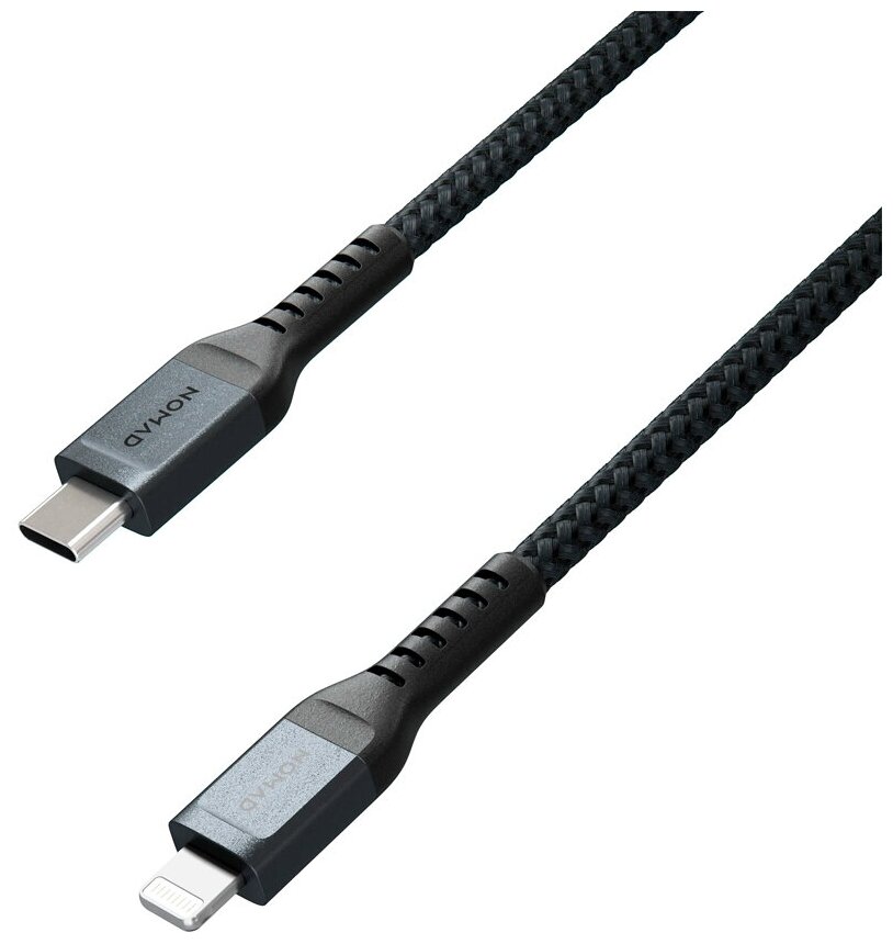 Дата-кабель с кевларовой оплёткой и ремешком Nomad USB-C/Lightning (1,5 м, 18 Вт, 480 Мбит/с; MFi, поддержка PD) (Чёрный / Black)