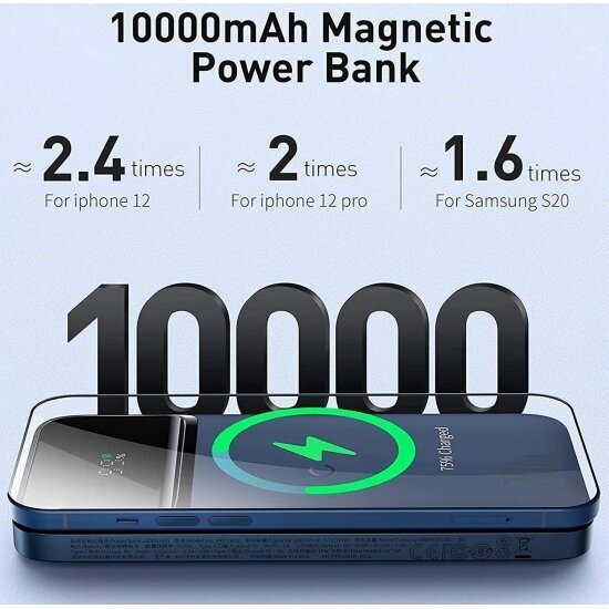 Внешний аккумулятор Baseus Power Bank Magnetic Wireless Quick Charging 10000mAh 20W White PPMT-02 - фото №5