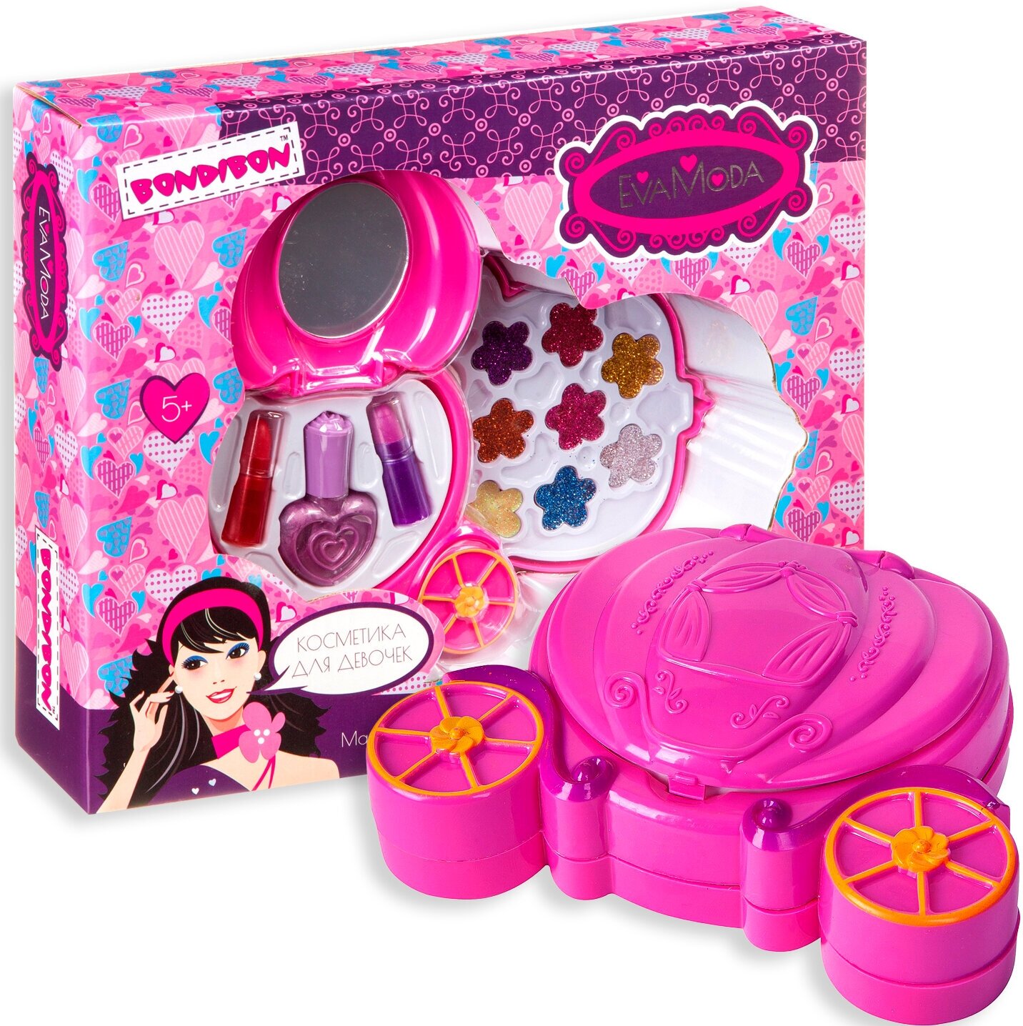 фото Набор детской декорат. косметики Bondibon Eva Moda, BOX 27,5х23х5,8 см, косметичка-карета 2-уровнева