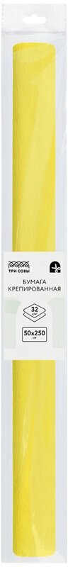 Бумага цветная крепированная Три Совы, 50x250см, 32 г/кв. м, желтая, в рулоне, 1 лист (CR_43949)