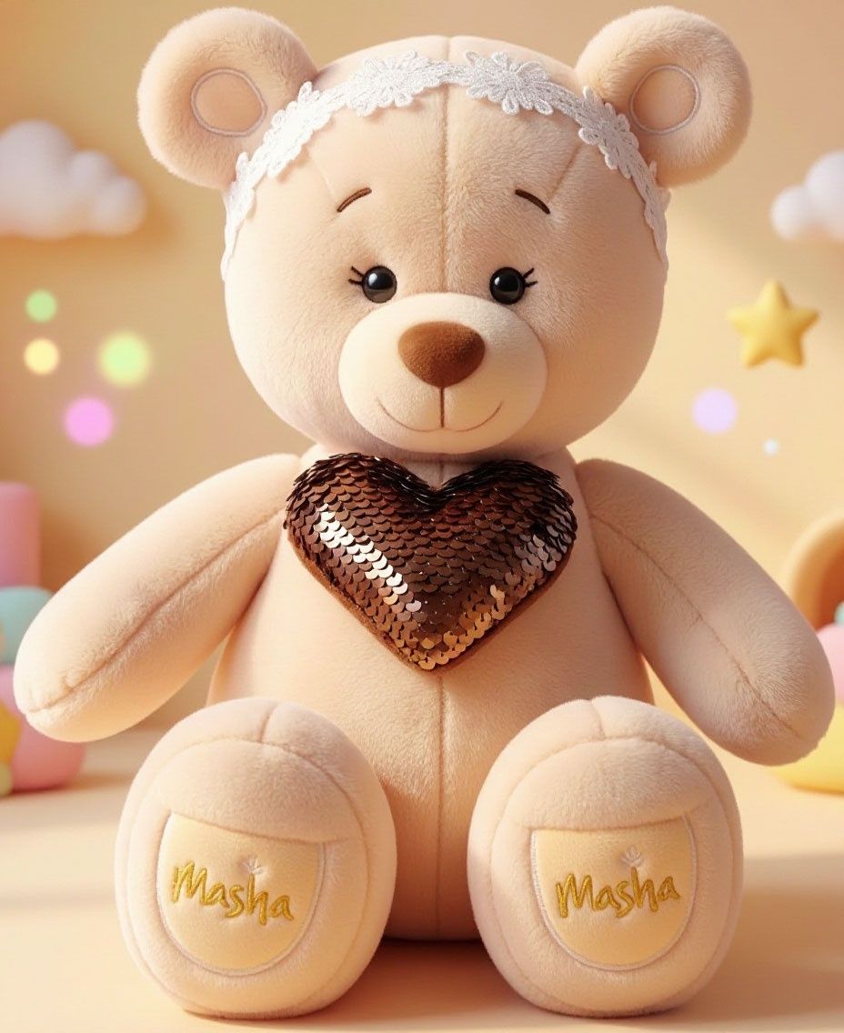 Мягкая игрушка KULT of Toys "Медвежонок Masha" с сердцем, искусственный мех/текстиль, высота 30 см