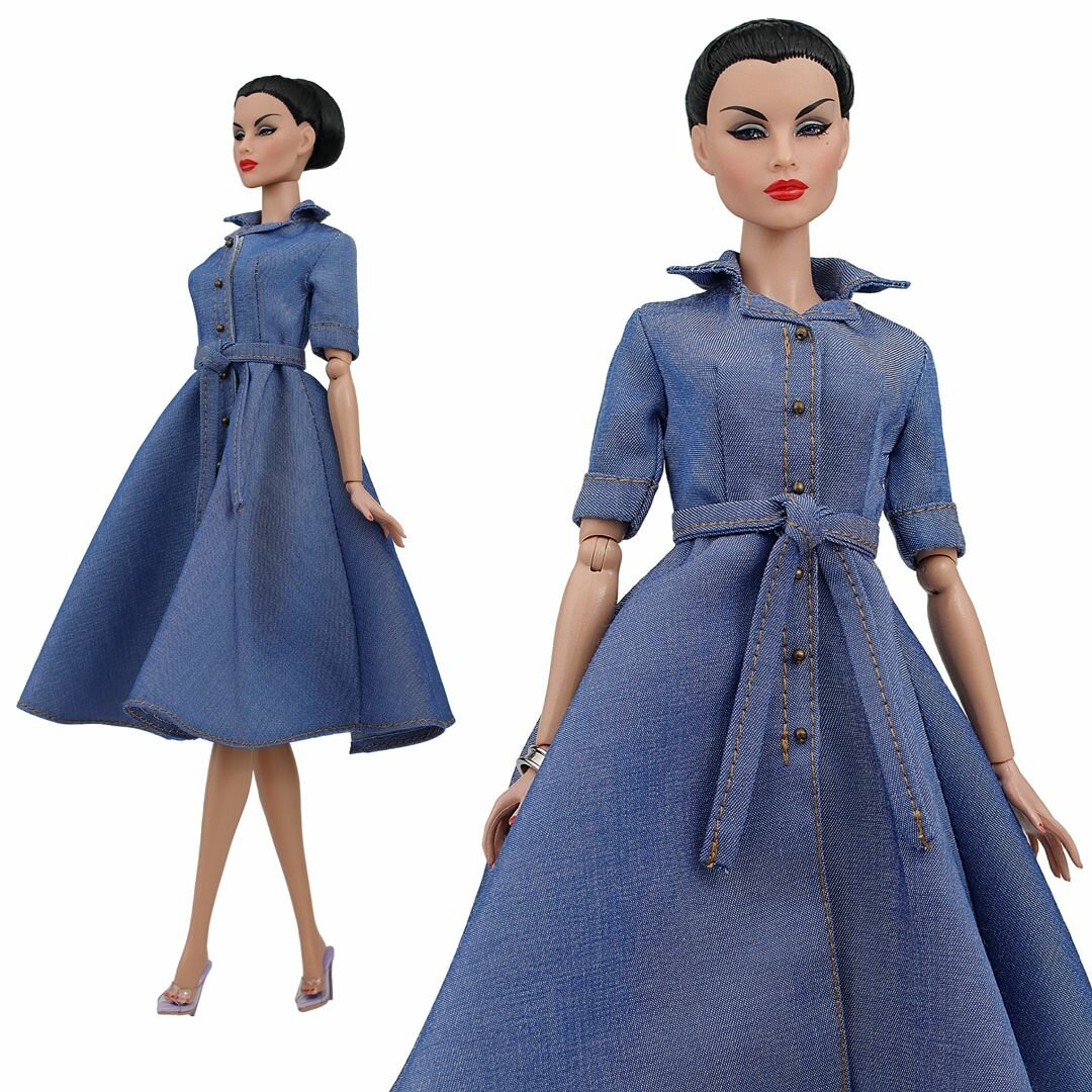Платье-рубашка цвета "Джинса классическая" для кукол 29 см. типа барби