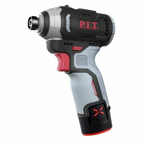 Ударный винтоверт P.I.T. PSD12K-120A/2, 2Ач, с двумя аккумуляторами серый, красный, черный