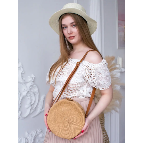 Сумка кросс-боди Неушанка, фактура плетеная, бежевый, коричневый