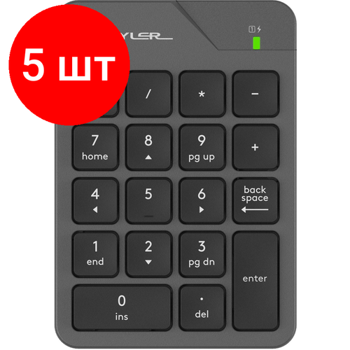 Комплект 5 штук, Клавиатура числовой блок A4Tech FGK21C серый USB WLS slim