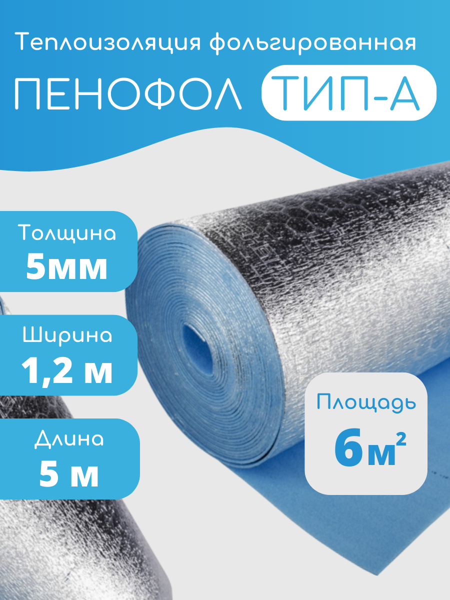 фото Утеплитель фольгированный Пенофол 2000 А, 5мм, 1,2*10м (12 кв. м), односторонний