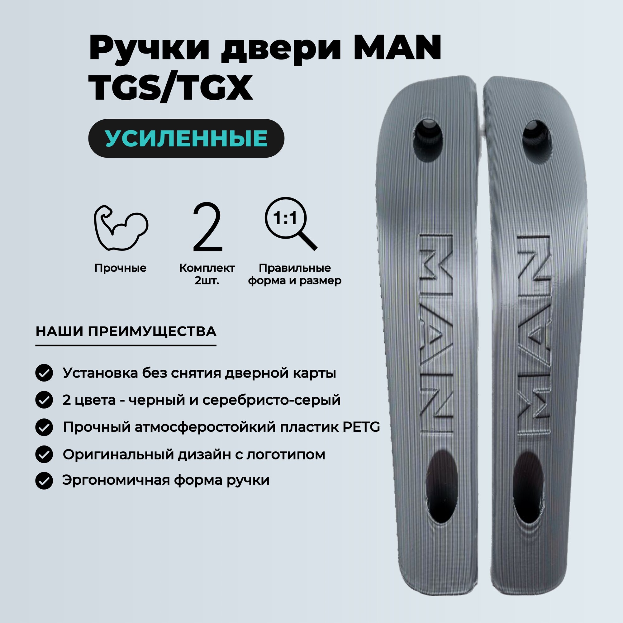 фото Ручка двери MAN TGS TGX внутренняя(комплект, 2шт, с логотипом, ман тгс, тгх)