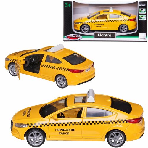 Машинка металлическая MSZ серия 1:43 Hyundai Elantra (Такси), цвет желтый, инерционный механизм, двери открываются WE-16392Y