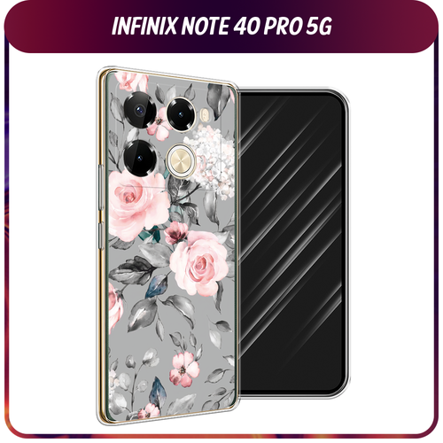 Силиконовый чехол на Infinix Note 40 Pro 5G/Note 40 Pro Plus / Инфиникс Нот 40 Про 5G/Нот 40 Про Плюс "Розы на сером"