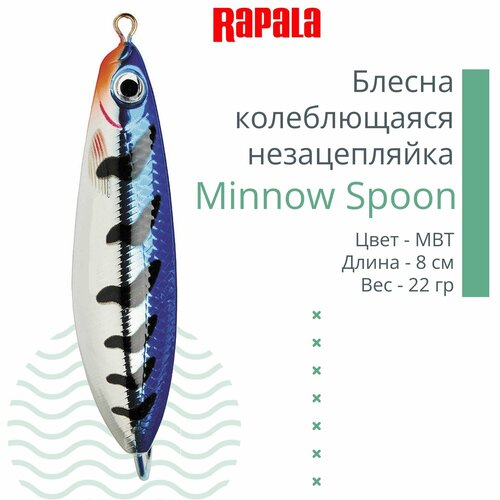 блесна для рыбалки rapala minnow spoon 22гр незацепляйка bsd Блесна для рыбалки колеблющаяся RAPALA Minnow Spoon, 8см, 22гр /MBT (незацепляйка)