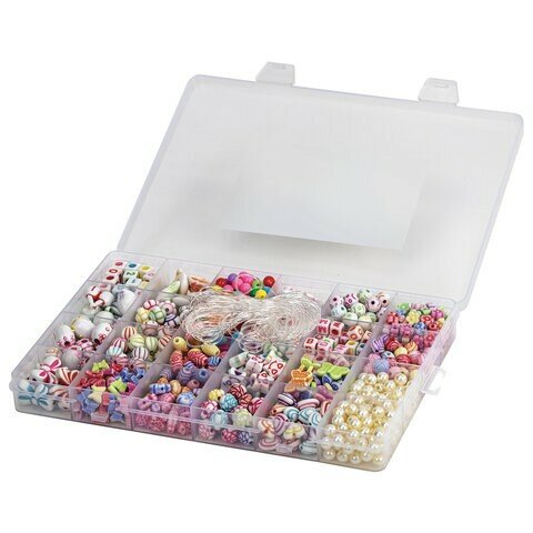 Набор для создания бижутерии и украшений BEADS SET, 450 элементов, 24 вида, BRAUBERG KIDS, 664695