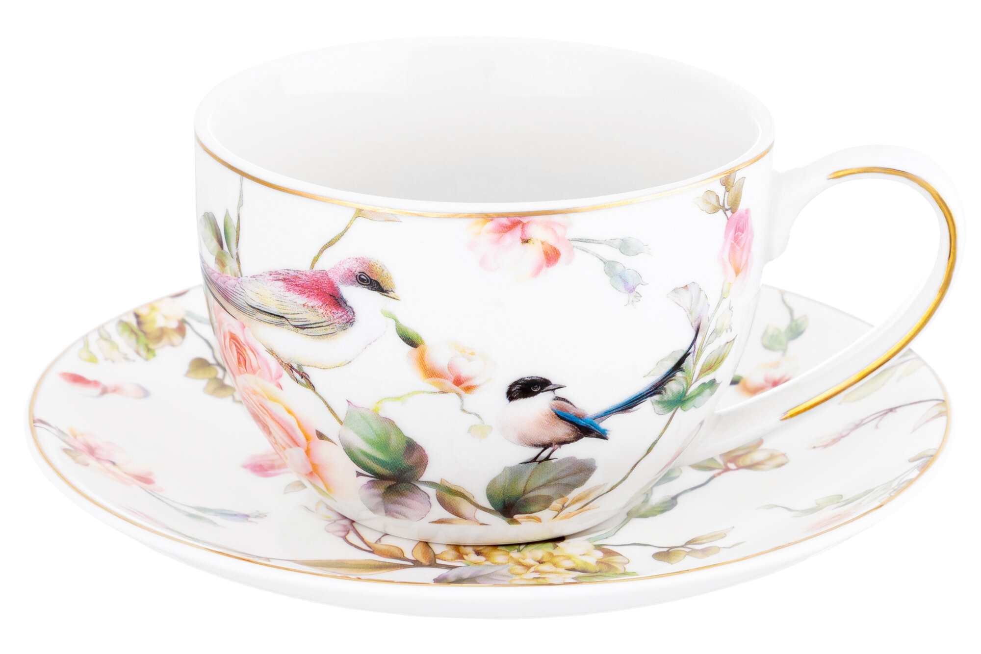 Чайная пара / чашка с блюдцем / кружка для чая, кофе 2 предмета 250 мл Elan Gallery Певчие птички