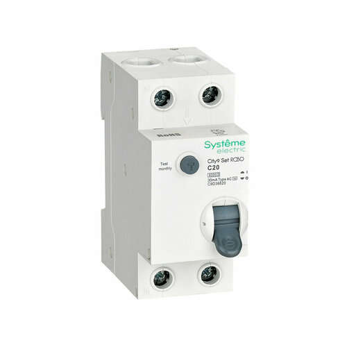 Systeme Electric City9 Set Авт. выкл. диф. тока (АВДТ) 1P+N С 20А 6kA 30мА Тип-AС 230В, Systeme Electric, арт. C9D36620