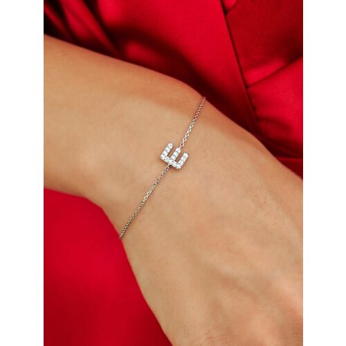 Браслет-цепочка SKAZKA Natali Romanovoi, серебро, 925 проба, родирование, фианит, длина 19 см., серебристый