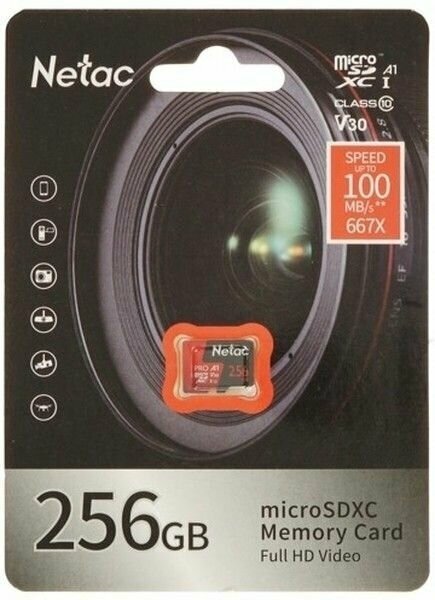 256GB Карта памяти MicroSDXC NETAC P500 Extreme Pro Class 10 UHS-I A1 V30 (100 Mb/s) без адаптера (NT02P500PRO-256G-S) — фото 1