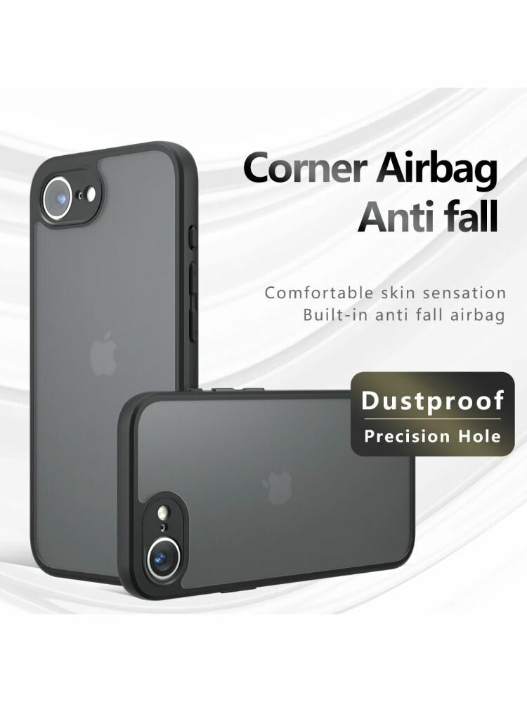 Защита мягкая TPU + PC прозрачная матовая задняя крышка для iPhone 16E противоударный чехол для телефона — фото 1