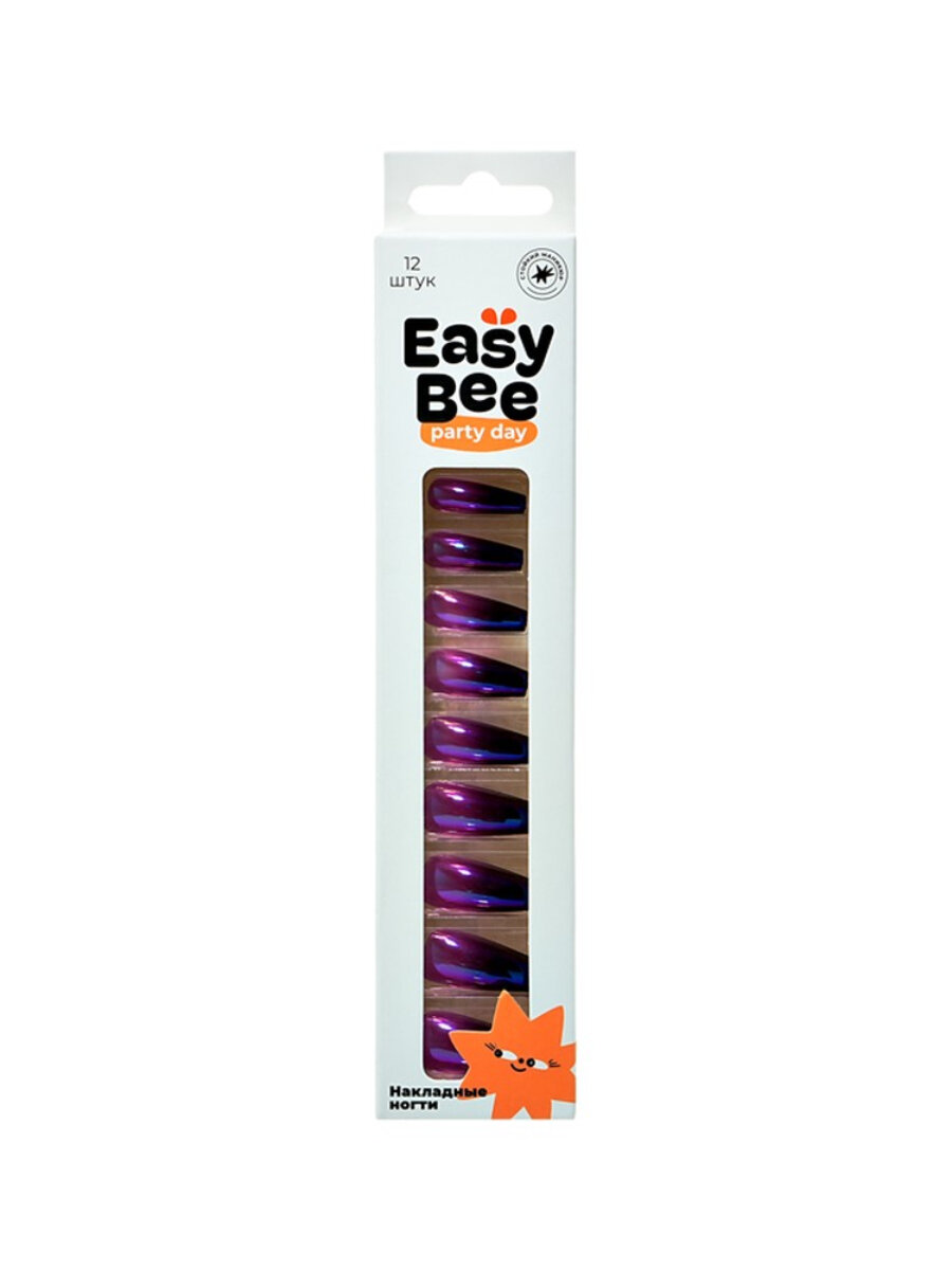 Набор накладных ногтей с клеевыми стикерами EASYBEE NAIL DAY Violet Neon Mirror (12 шт + клеевые стикеры 24 шт)