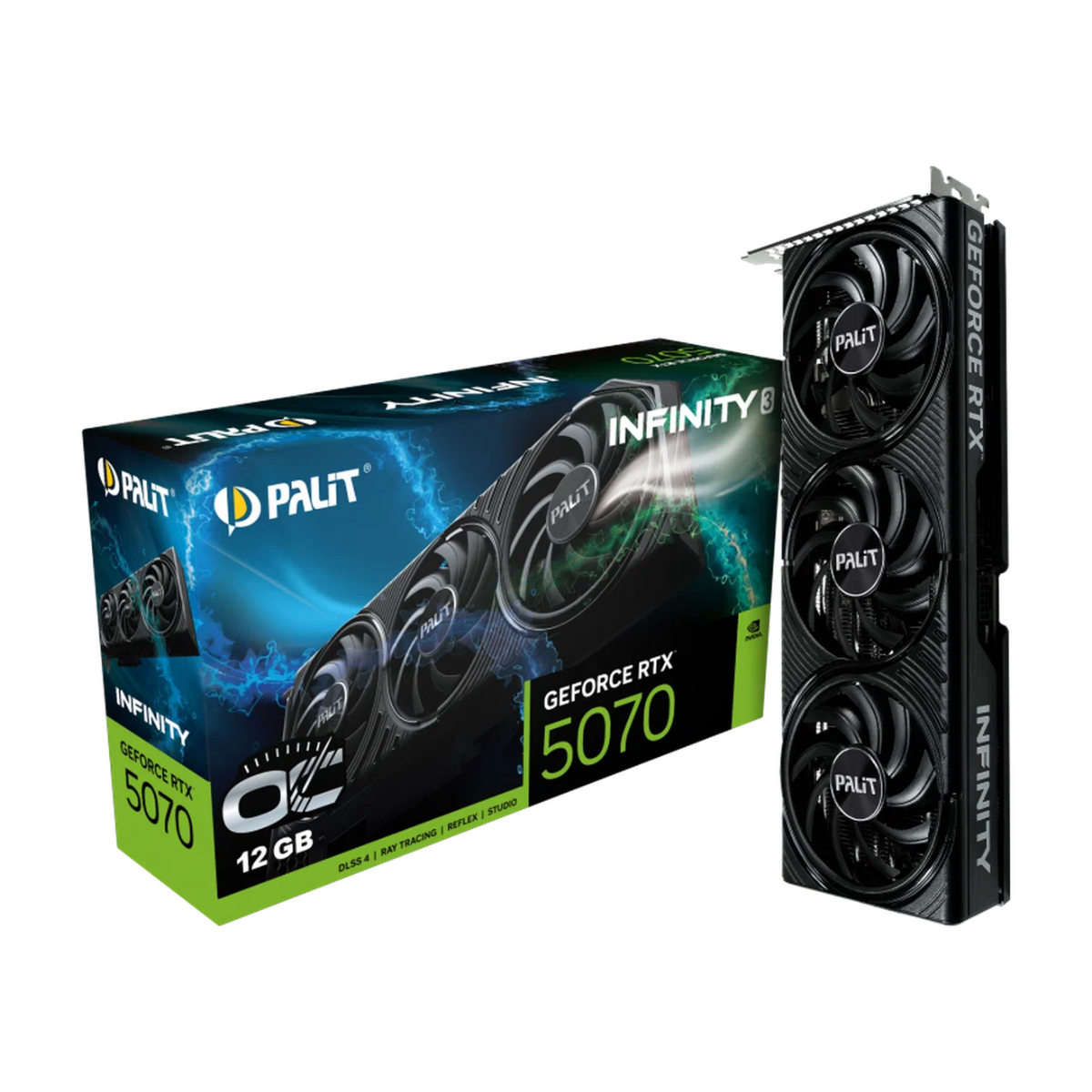 ВидеокартаPALIT NE75070S19K9-GB2050S RTX5070 INFINITY черная 12GB GDDR7 28000 МГц 7680x4320 8K UHD на 4 монитора