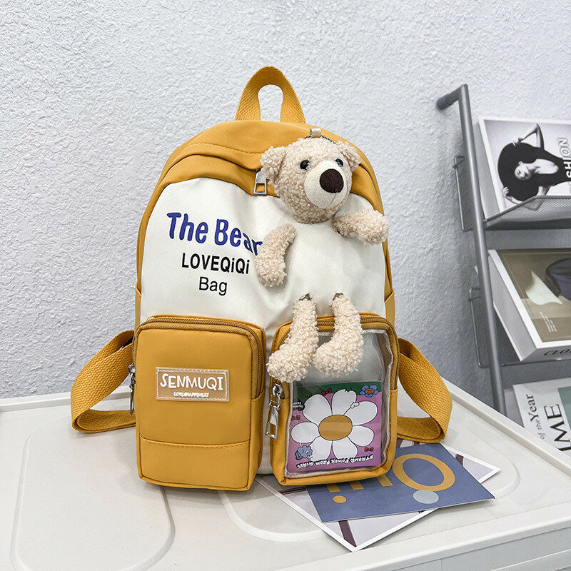 Милый малый рюкзак с изображением медведя для детей 3-5 лет, идеальный для детского сада, желтый