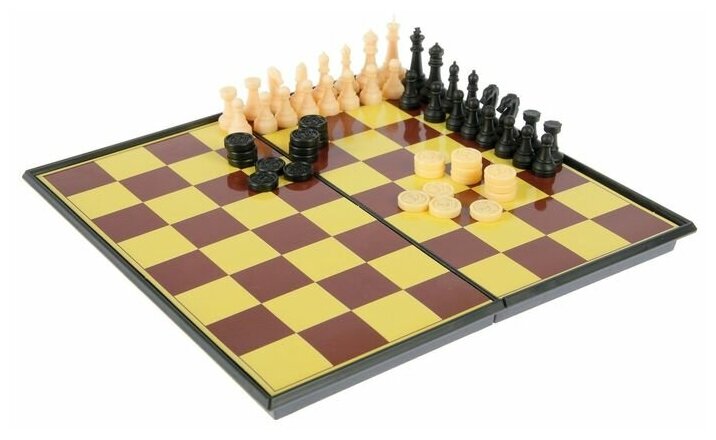 Настольная игра набор 2 в 1 "Баталия": шашки, шахматы, доска пластик 20 х 20 см 536140