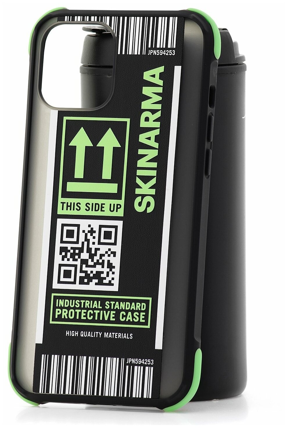 Чехол для iPhone 12 Pro Max Skinarma Kozutsumi Neon Green, противоударная пластиковая накладка с рисунком, матовый силиконовый бампер с защитой камеры