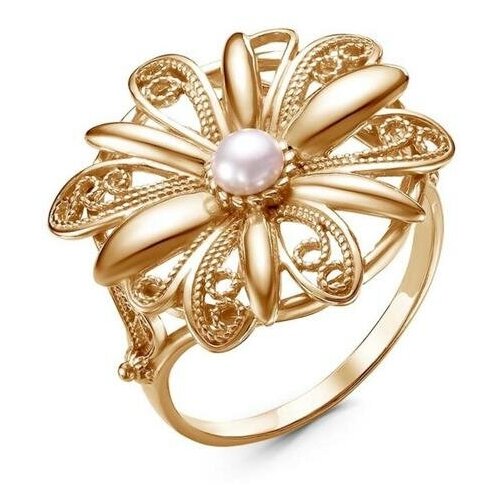 фото Кольцо "цветок" жемчужинка, позолота, 20 размер сима-ленд