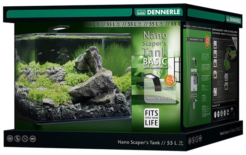 Панорамный нано-аквариум Dennerle Nano Scaper's Tank для акваскейпинга, 45х36х34 см, 55 л .