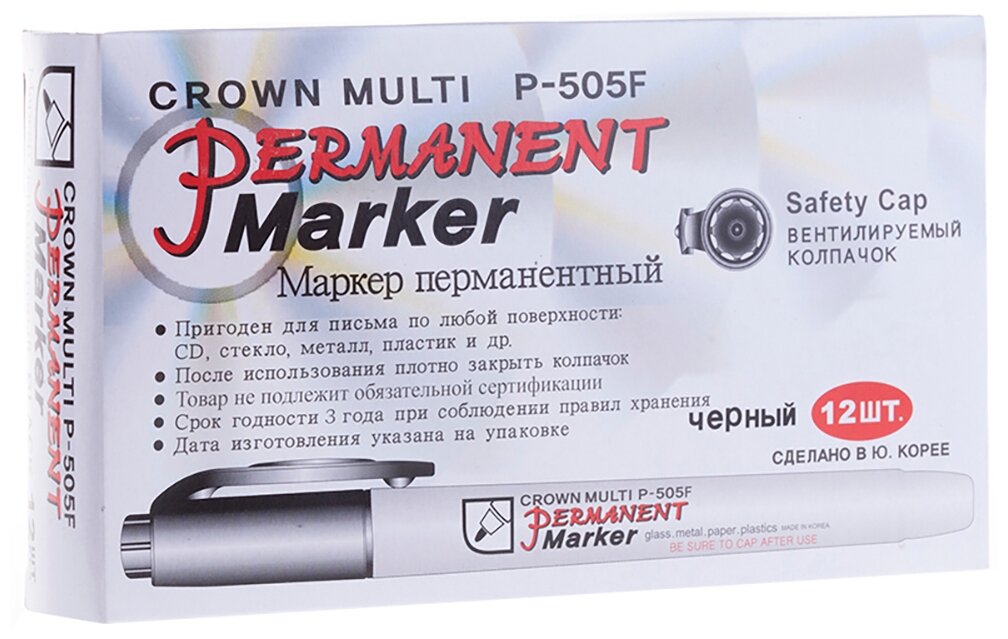 CROWN набор маркеров Multi Marker Super Slim черный 12 шт. (P-505F)