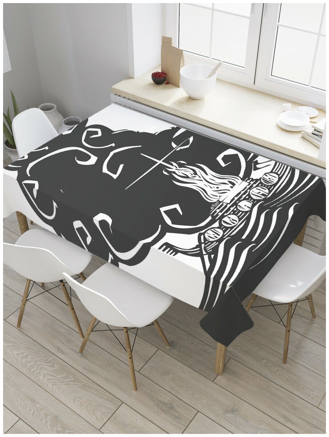 Скатерть прямоугольная JoyArty на кухонный стол "Судно викингов" из оксфорда, 120x145 см