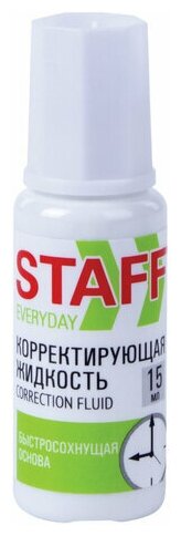 Корректирующая жидкость STAFF "Everyday" быстросохнущая, 15 мл, с кисточкой, 229398