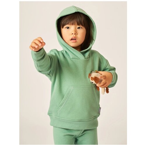 фото Худи bambinizon, средней длины, капюшон, карманы, размер 116, зеленый