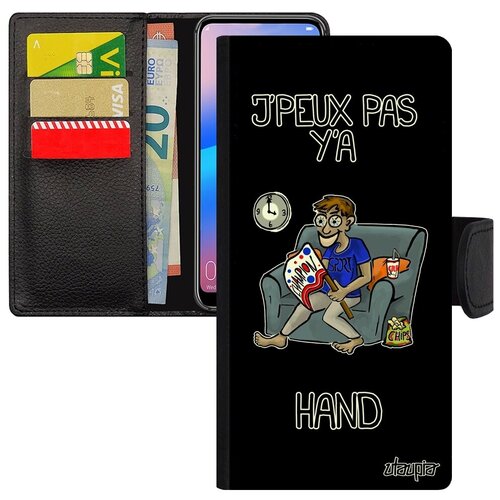 фото Красивый чехол книжка на телефон // galaxy a50 // "не могу - смотрю гандбол!" рисунок надпись, utaupia, черный