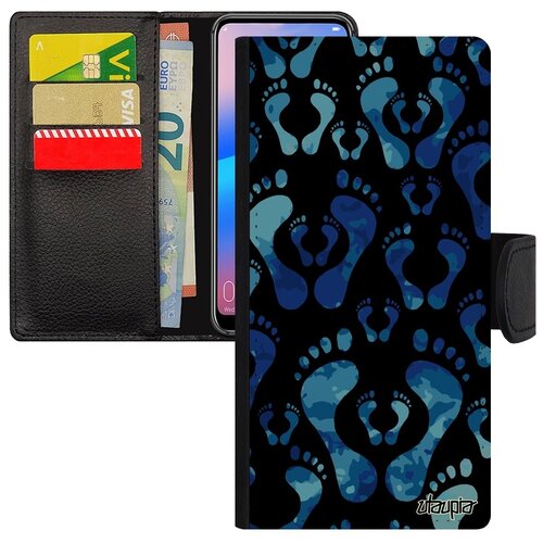 фото Ударопрочный чехол-книжка на телефон // xiaomi redmi 6a // "след стопы" отпечаток шаг, utaupia, темно-синий