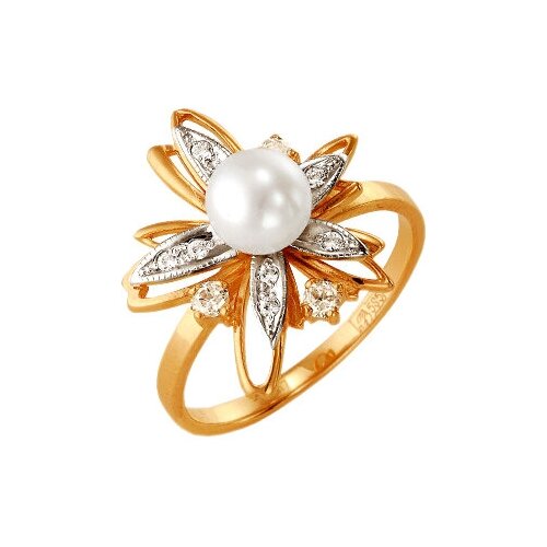 фото Кольцо из золота с жемчугом и фианитами vorobyeva