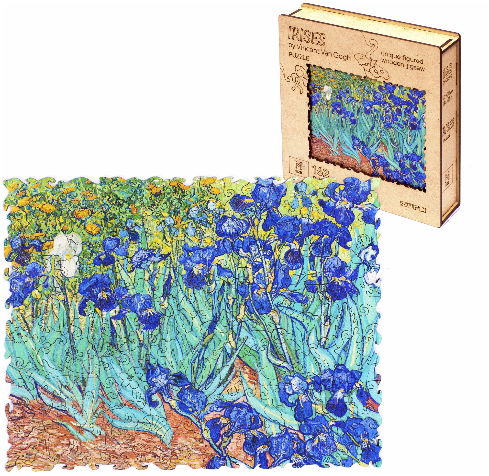 Деревянные пазлы для взрослых и детей Zufa / Подарок / "Ван Гог, Ирисы М" - 162 детали, 22х28см.